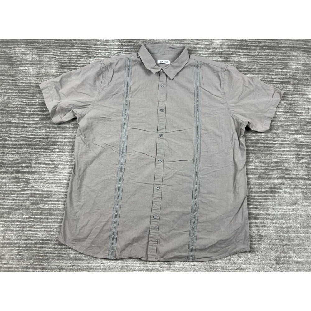 JEKAOYI Shirt Mens XXL 2XL Gray Shortsleeve Linen Blend Casual